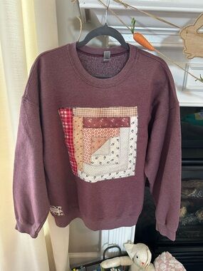 Gildan Plum Crewneck Sweatshirt with Patch Detail